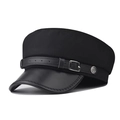 Berretto militare classico nero con visiera in pelle e fibbia metallica ad ancora - M (56-58cm) / Nero