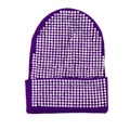 Dettaglio del berretto in maglia viola con strass densi e design con risvolto - L (58-60 cm) Elastico / Viola (Decorazione in Strass Integrali)