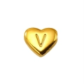 Polished golden heart-shaped titanium steel bead charm with engraved letter V - Letter V Style (S-P143-V)