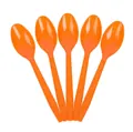 Five orange disposable plastic spoons with non-slip handles for Halloween party decor - Orange Plastic Spoons (24 Pcs)