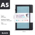 A5 Daily Planner in black faux leather with elastic band and 400 pages for scheduling - Black