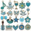 Mix of 20 blue enamel charms for DIY jewelry making including animals and flower shapes - 20Pcs Mixed Lake Blue Enamel Charms