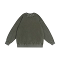 Oversized washed green cotton crewneck sweatshirt with drop shoulders and vintage texture - S / Army Green