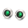Elegant silver stainless steel stud earrings with round faceted emerald green crystals - Silver Base Green Style (KE104115-Z)