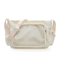 Japanese style minimalist cream crossbody bag with transparent mesh front pocket - Off White