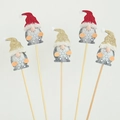 5-piece set of Christmas gnome cake toppers with red and gold glitter felt hats - Snowflake Santa Gnome 5Pcs/Pack