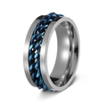 Silver stainless steel spinner ring with blue chain inlay for men stress relief - US 7 / Blue