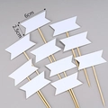 Set of 10 blank white paper flag cake toppers with wooden sticks, 6x2.5cm size - Rectangle Blank Flag Topper - 50 Pcs