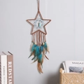 Handcrafted star-shaped dreamcatcher wall hanging with turquoise charm and brown feathers - Star Style