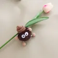 Cute brown plush character shoe lace charm with knit hat and large expressive eyes - No Buckle / Coffee
