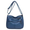 Deep blue crossbody bag with lychee texture leather and multi-layer zipper pockets - Style 1 / Blue