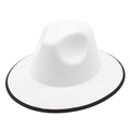 Classic white wool felt fedora with black contrast binding edge in a minimalist jazz style - M (56-58cm) / White