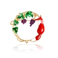Forest theme round brooch with orange fox and purple grape design in gold finish - Fox and Purple Grapes Style (YNCP3501)