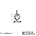 Stainless steel heart pendant with white zircon inlays and dimensions 0.8cm by 0.4cm - Heart Shape / Steel