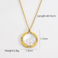 Detail view of gold necklace pendant with white mother of pearl and small rhinestones - Round White Mother of Pearl with Zirconia