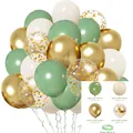 Sage green and sand white balloon arch kit with metallic gold and confetti balloons - Green Small Set