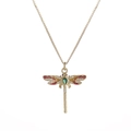 Elegant gold dragonfly necklace with colorful cubic zirconia and green pear-cut gemstone - Dragonfly Red Enamel Green Gemstone Style (CN001224CX)