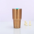 Golden 30oz stainless steel travel tumbler with brushed finish and cyan sliding lid - 30oz / Painted Gold