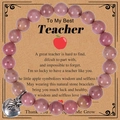 Pink zebra stone beaded bracelet with silver apple charm and teacher gift card - Pink Purple Natural Stone