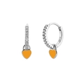 Silver S925 drop earrings featuring vibrant orange heart pendants and pavé-set stones - 24K / Silver-Orange Heart (JQH0021-SS-4)