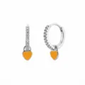 Silver S925 drop earrings featuring vibrant orange heart pendants and pavé-set stones - Heart Lock Pendant Earring (JQH0021-SS-4) / Silver Orange Heart Pendant (JQH0021-SS-4)