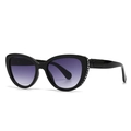 Chic cat eye sunglasses with black frame, purple gradient lenses and silver rhinestones - Black Frame Double Gray Lens