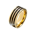Fashionable titanium steel ring featuring gold and black stripes for couples - Gold 3-Slot Style (8mm Width)