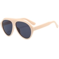 Classic oversized aviator sunglasses with beige frames and dark grey lenses for street style - Beige Grey Lens (C02)