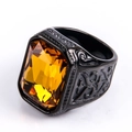 Men's black stainless steel ring featuring a large square-cut yellow gemstone - US 7 / Black Base Yellow Gemstone