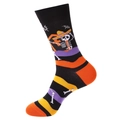 Socken zum Tag der Toten mit Totenkopf und Fledermausmustern auf schwarzem Grund - 1374-Schwarz gestreifter Schädel