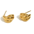 Polished 18K gold plated stainless steel croissant earrings with ribbed pumpkin texture - Pumpkin Stripe Stud Earrings - Gold / Gold