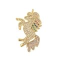 Golden unicorn pendant brooch with shimmering clear and colorful zircon crystals - Running Unicorn