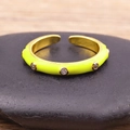 Adjustable 18K gold plated ring with bright yellow enamel and sparkling zircon stones - Yellow