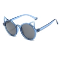 Cute blue cat ear sunglasses for kids with transparent frames and round gray lenses - Blue