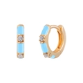 Golden bamboo hoop earrings with sky blue enamel and sparkling cubic zirconia stones - Light Blue