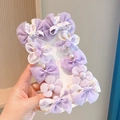 8-piece purple and white cartoon bow hair clip set with lace and pearl details - 345# Purple 10pcs Set