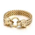 Men's retro golden braided wolf head chain bracelet with ring clasp on white background - 19cm (KB74924-BD) / Gold