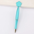 Cyan heart-shaped ballpoint pen with flower decor and sleek streamline design - Flower / Holographic Blue