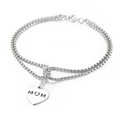 Double-layered stainless steel pearl chain bracelet with heart-shaped MOM pendant - Silver (KB150584-Z)