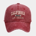 Detailed view of the red washed cotton canvas baseball cap with California embroidery - Adjustable / Embroidery/Distressed / Burgundy