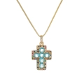 Collana con ciondolo a croce in oro e zirconi colorati per donna stile europeo - Blu(CN001856YH)