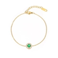 Exquisite gold stainless steel bracelet with green zircon pendant in vintage halo design - Gold Green Stone Bracelet (B2324-GO-G)
