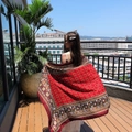 Ethnic style red beach shawl with gold geometric floral patterns for summer travel - Nude-Red Base Multicolor Geometric / 180cm