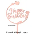 Rose gold acrylic Happy Birthday cake topper with heart design in a pack of ten pieces - Heart Semicircle Style (Rose Gold) / 10 Pcs