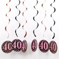 Spirali 40° compleanno in PVC nero e oro rosa con cartellini Happy Birthday decor - Età 40 Spirale Singola Oro Rosa