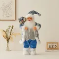 Stehende Weihnachtsmann-Puppe in Klein-Blau und Weiß mit Laterne und Geschenksack - Blaue Robe / 60CM
