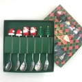 6-piece stainless steel Christmas cutlery set with Santa and tree motifs in green gift box - Silver B Figure Spoon and Fork 6PCS Green Box