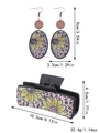 Detailed size chart for sunflower leopard hair clip and teardrop wood earrings set - 90058 Sunflower Leopard Background Set