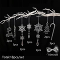 Set di 18 decorazioni natalizie in acrilico trasparente con fiocchi di neve e renne - Set di Natale Con Corda (E Set)
