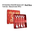 4-piece Christmas elk cutlery set with silver stainless steel spoons and forks in red gift box - 410 Stainless Steel Elk Spoon Fork 4PCS Set (Red Box) / Silver